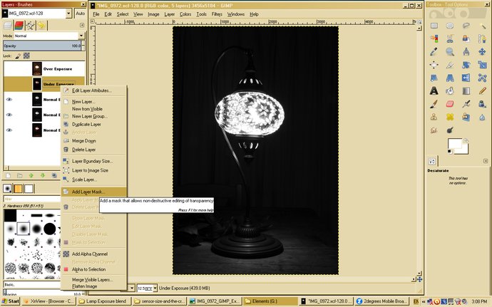 Adding a layer mask to the underexposed layer