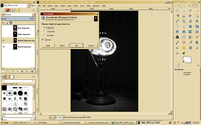 Desaturating copy of normal exposed layer in GIMP