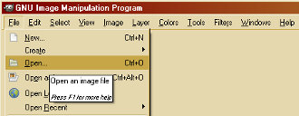 Screen shot of GIMP file menu