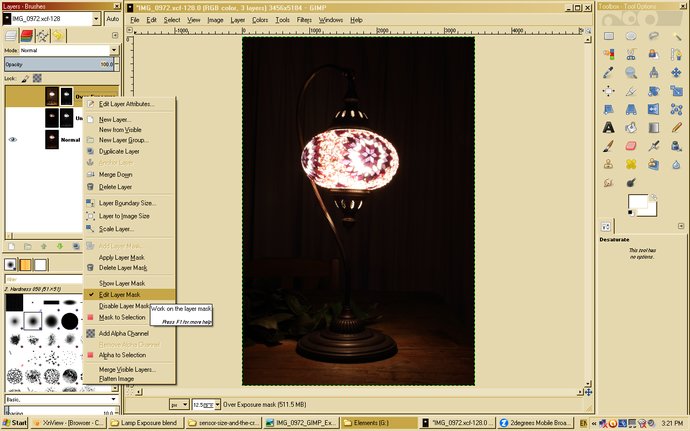 Add second grayscale layer to layer mask of overexposed image